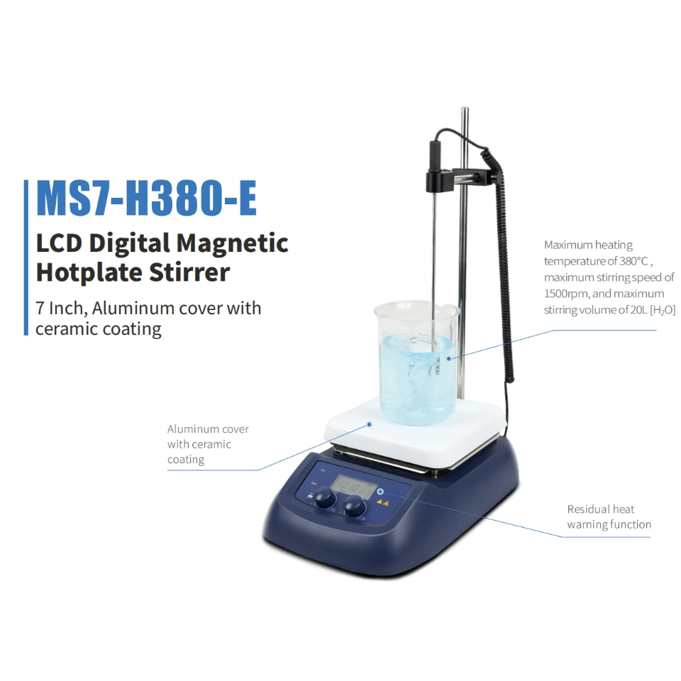 Lab Magnetic Stirrer Hot Plate - เครื่องกวนสารแบบแม่เหล็กพร้อมแผ่นทำความร้อนในห้องปฏิบัติการ รุ่น MS7-H380-E พร้อมเซ็นเซอร์ PT1000, ระบบป้องกันความร้อนเกิน
