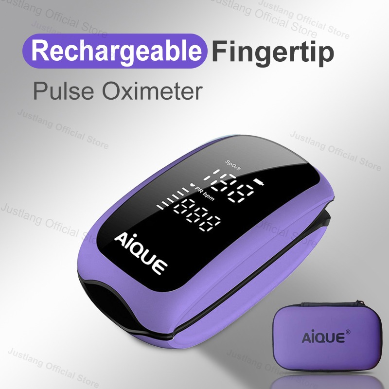Pulse Oximeter Fingertip Rechargeable - AiQUE สีม่วง Oximeter แบบชาร์จไฟได้ทางการแพทย์สายคล้องปลายนิ้ว Pulse Oximeter