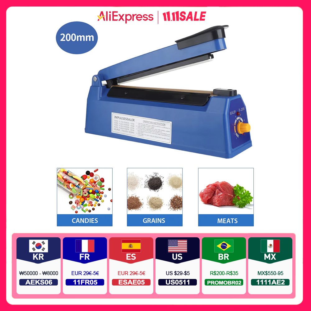 Plastic Bag Impulse Heat Sealer - Impulse Sealer เครื่องซีลความร้อนแบบแมนนวลสําหรับถุงพลาสติกขนาด 8 นิ้ว, เครื่องซีลถุงหดแบบห่อ