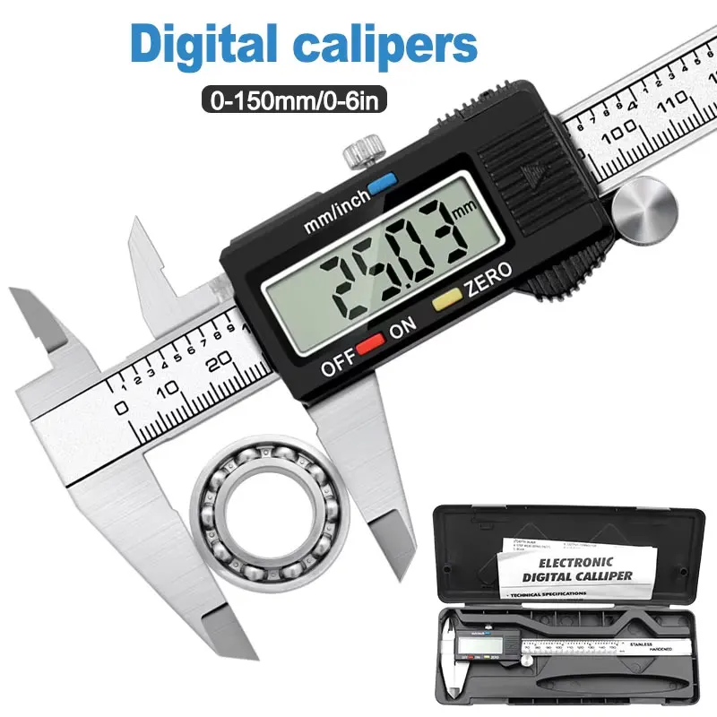 Digital Caliper 150Mm Stainless Steel - คาลิเปอร์ดิจิตอลความแม่นยำสูง - เครื่องวัดความหนาแบบดิจิตอล - เครื่องมือวัดความแม่นยำระดับอุตสาหกรรมทำจากสแตนเลส
