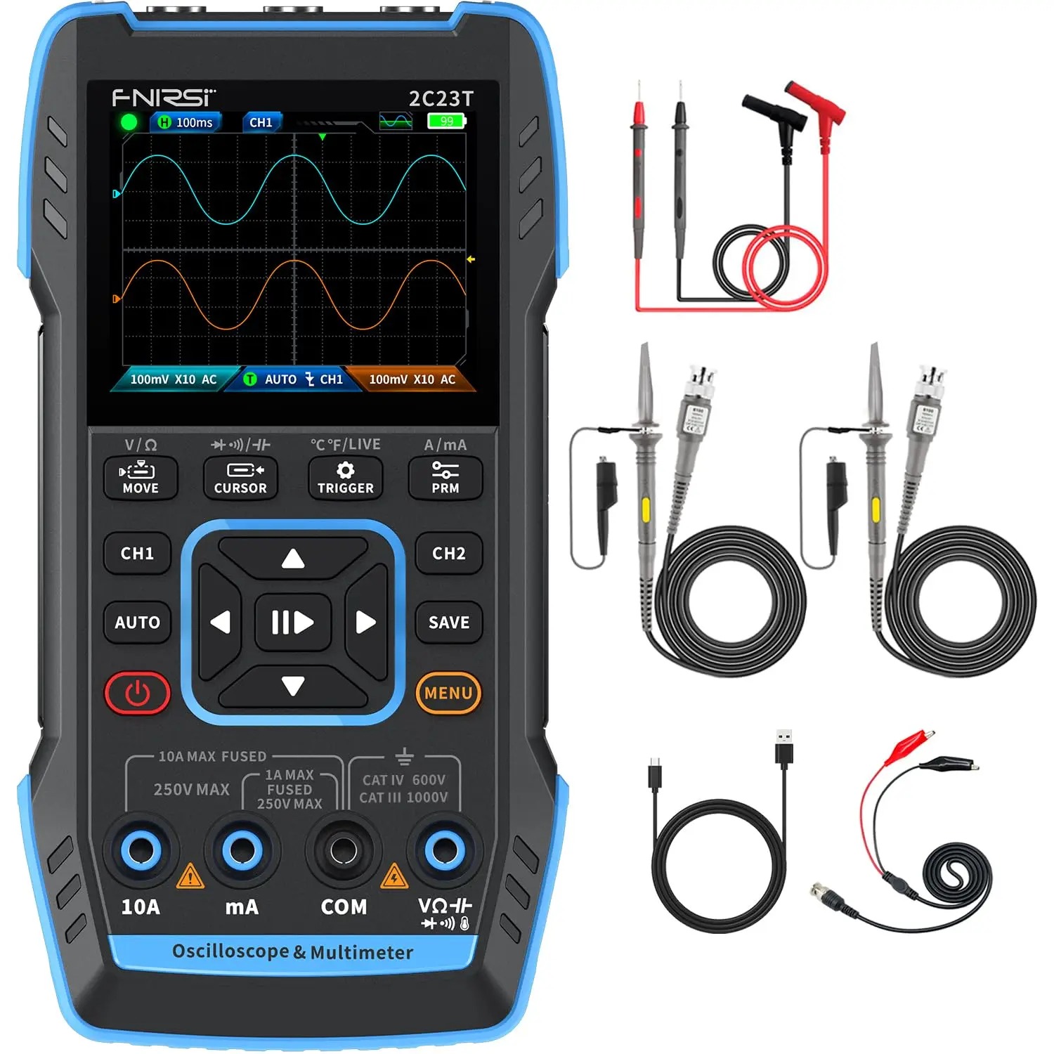Fnirsi Digital Oscilloscope Handheld - 2C23T ออสซิลโลสโคปแบบพกพา 3-in-1 มัลติมิเตอร์ เครื่องกำเนิดสัญญาณ 10MHz