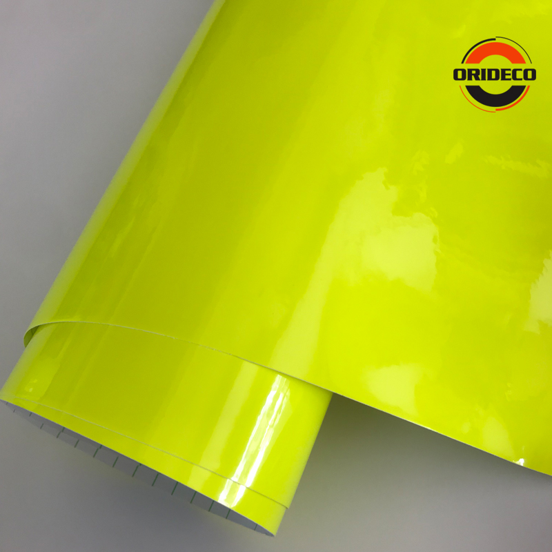 Air Bubble Wrap Roll Packaging - 10/20/30/40/50*152 ซม.Gloss นีออนเรืองแสงสีเหลืองไวนิลรถรถ Wrap ฟิล์มแผ่นม้วน Air