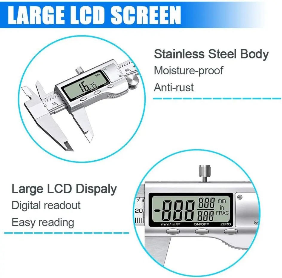 Digital Caliper 150Mm Stainless Steel - เวอร์เนียร์คาลิปเปอร์อิเล็กทรอนิกส์ 6 นิ้ว เครื่องมือวัดความแม่นยำสูง พร้อมจอ LCD