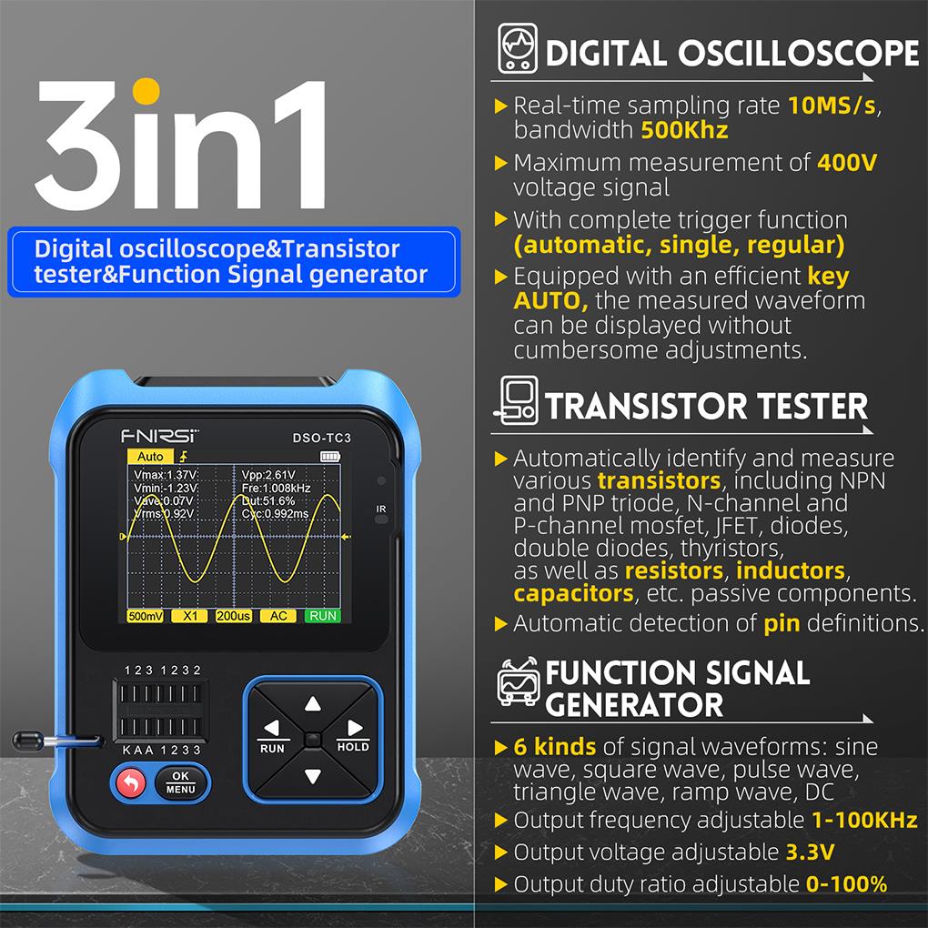 Fnirsi 3in1 DSO-TC3มินิดิจิตอล - Fnirsi Digital Oscilloscope Handheld บทวิจารณ์และราคา